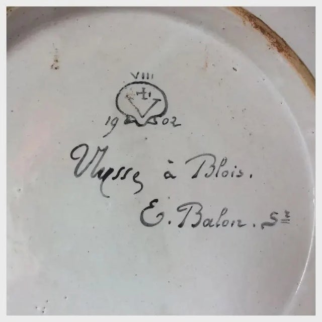 Antique French Blois Faïence, Majolica Charger, Ermine, Artist Emile Balon For Sale - Image 6 of 6
