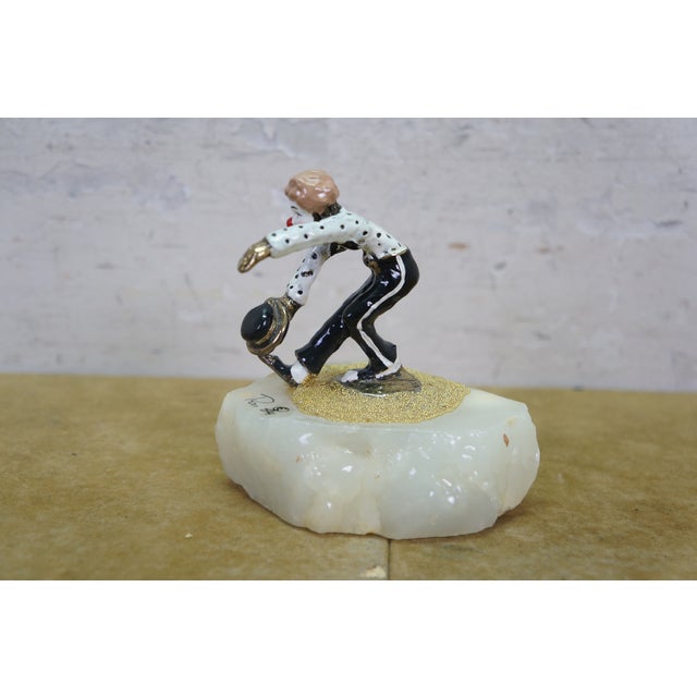 1984 Ron Lee Signed 24k Gold Dancing Polka Dot Clown Sculpture Onyx 4" For Sale - Image 6 of 13
