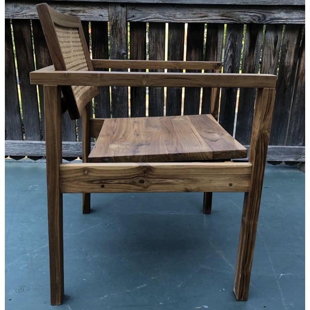 Pair of Coastal Boho Teak & Cane Armchairs For Sale In Philadelphia - Image 6 of 6