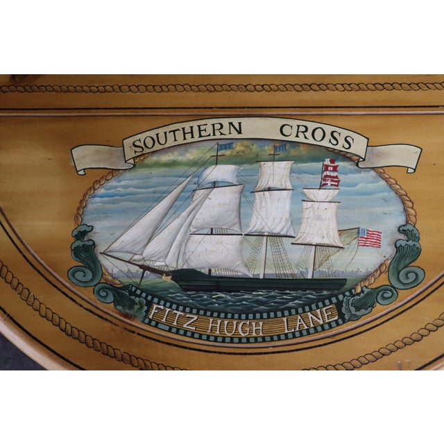 Paint Decorated Pine Demi-Lune Console Table With Ship Motif For Sale - Image 12 of 12