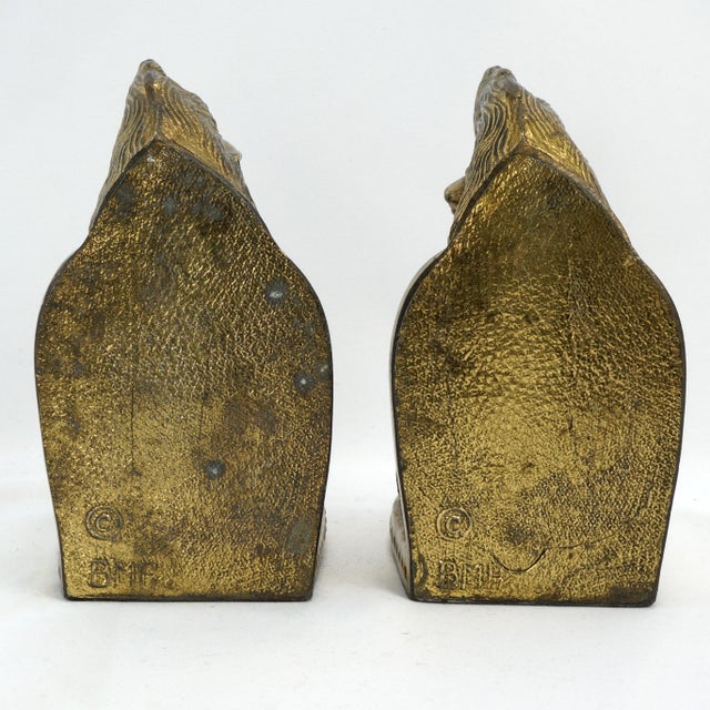 Pair of Mid Century Goldtone Stallion Horsehead Bookends BMPro For Sale - Image 9 of 10