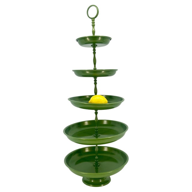 Mid-Century Modern Vintage Mid-Century Modern 5 Tier Green Pedestal Centerpiece Tray Stand For Sale - Image 3 of 12