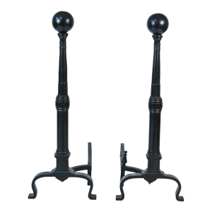 Antique Massively-Sized Cast Iron Fireplace Andirons—A Pair