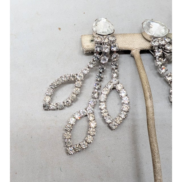 Metal Vintage 1980s Signed Alexis Kirk Rhodium Plated Clear Rhinestone Chandelier Clip Earrings-2 Pieces For Sale - Image 7 of 9