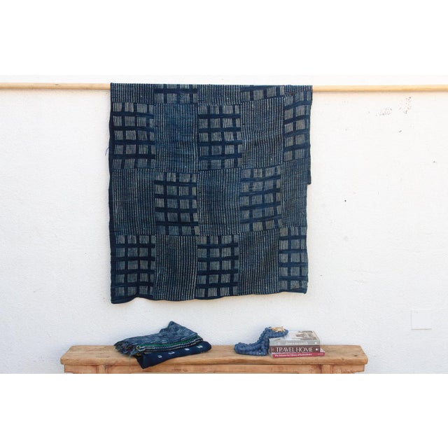 Navy Blue Grid & Block Indigo Mud Cloth Throw For Sale - Image 8 of 8