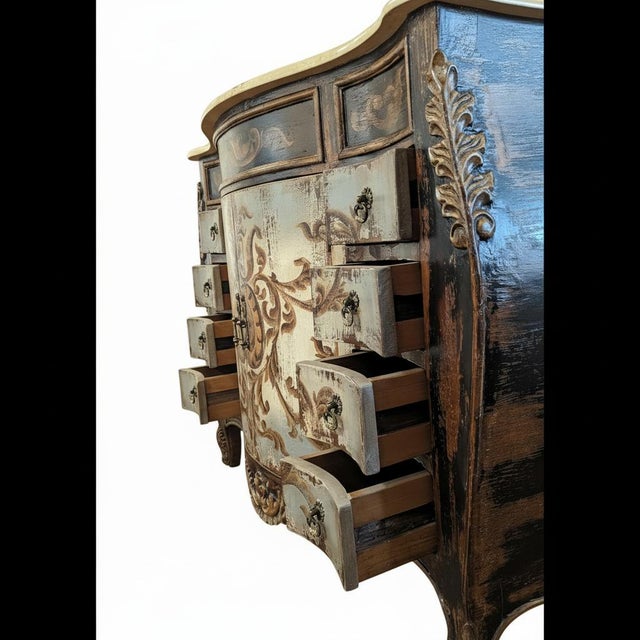 French Style Hand Painted Bathroom Vanity With Marble Top and Sink For Sale In Houston - Image 6 of 9