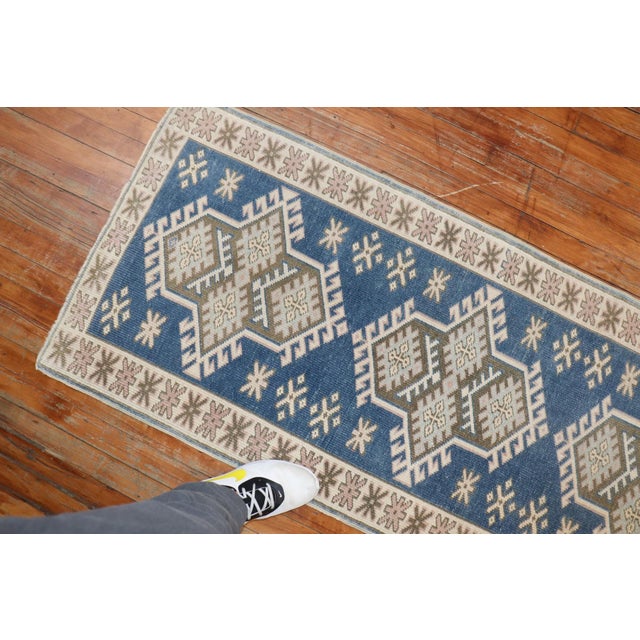 Vintage Denim Blue Geometric Turkish Runner - 2'4" x 11'10" For Sale - Image 9 of 9