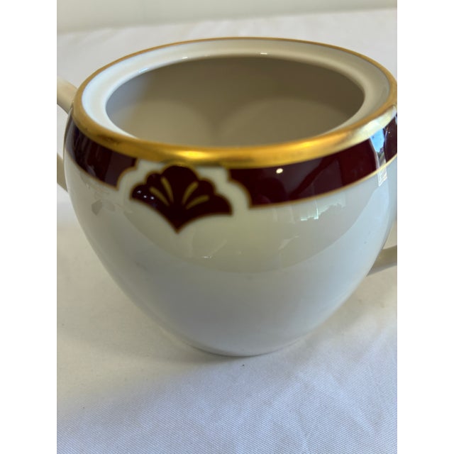 Vintage Pickard Ensemble Burgundy Sugar Bowl and Creamer, 2 Pieces For Sale - Image 10 of 12