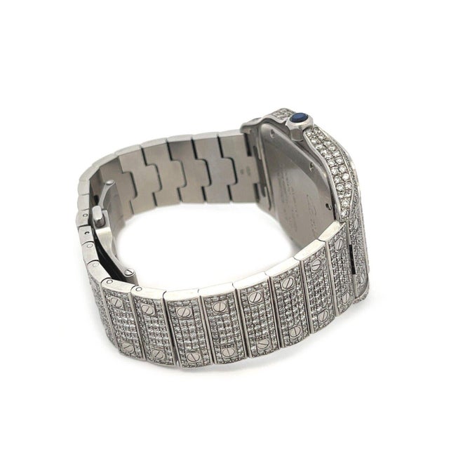 Cartier Santos Diamond Iced Out Diamond 20ct Date Automatic Steel LG Men's Watch For Sale In Miami - Image 6 of 9