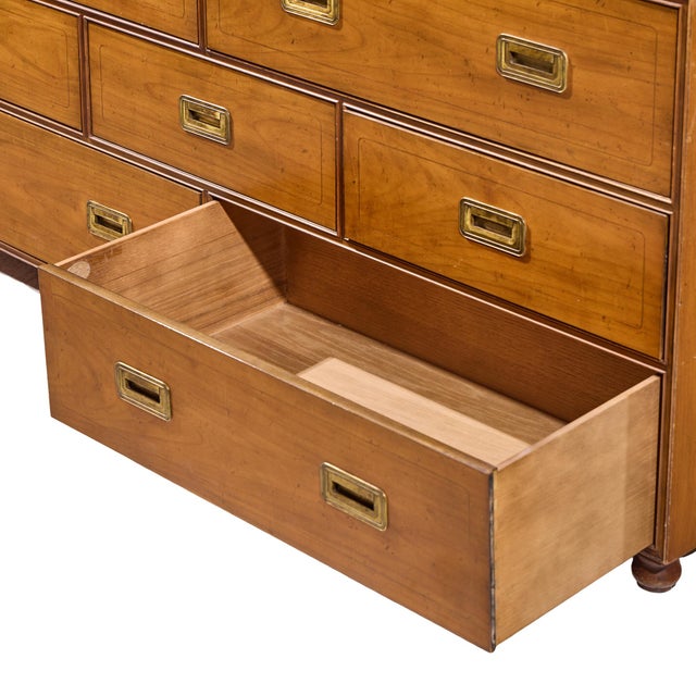 Wood Baker Furniture Cherry and Brass Campaign Lowboy Dresser For Sale - Image 7 of 9