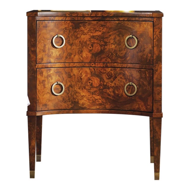 Modern History Two Drawer Concave Burl Cabinet For Sale