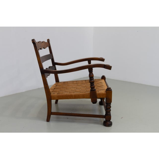 Danish Art Nouveau Lounge Chair in Oak and Papercord, 1930s. For Sale - Image 6 of 18