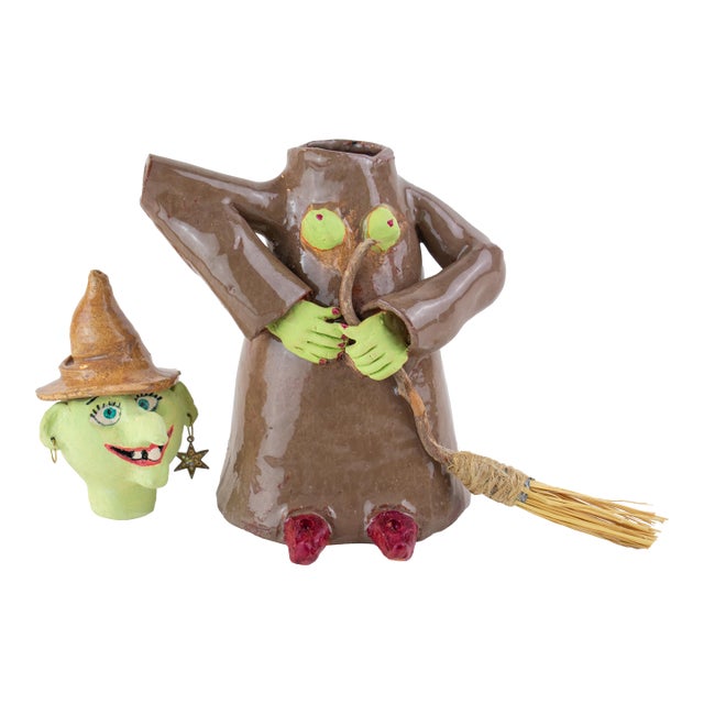 Signed Postmodern Feminist Sculptural Pottery - Witch Teapot For Sale