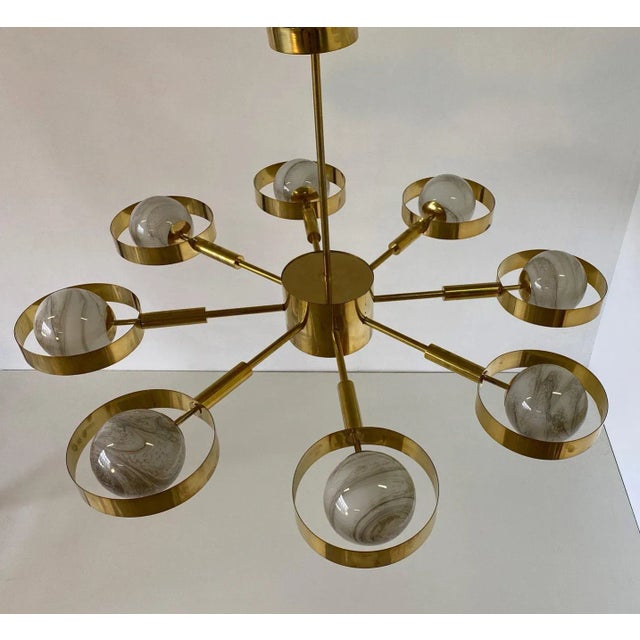 2000 - 2009 Italian Art Deco Murano Glass & Brass Ceiling Lamp For Sale - Image 5 of 17
