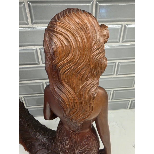 Signed 1950s Monumental Mid-Century Balinese Art Deco Mermaid Hardwood Sculpture by a.a. Fatimah For Sale - Image 10 of 12