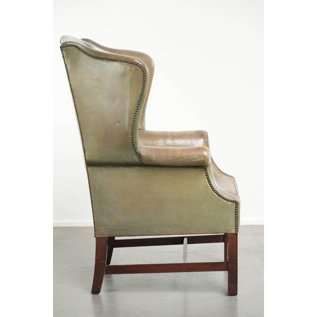 Vintage English Cowhide Wing Armchair For Sale - Image 3 of 14