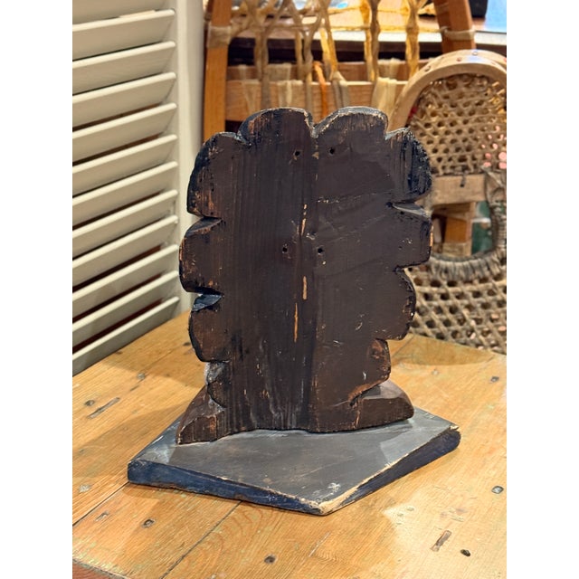 Folk Art 1920s Folk Art Carved Native Chief Doorstop Polychrome Painted Wooden Sculpture For Sale - Image 3 of 7