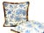 18th Century French Blue Floral Linen Fringe Pillow With Piping For Sale - Image 6 of 12