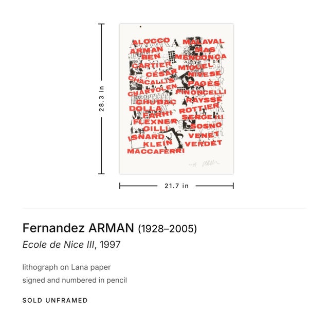 Mid-Century Modern 1997 Fernandez Arman Ecole De Nice III Signed Lithograph For Sale - Image 3 of 3