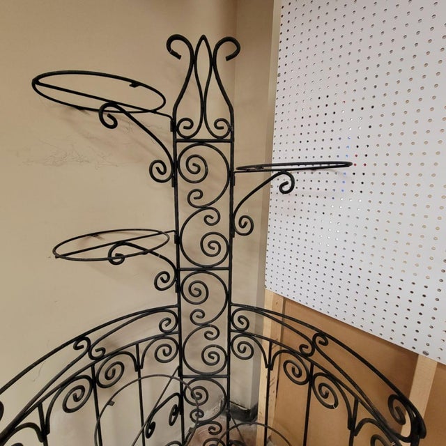 Hollywood Regency Vintage Black Wrought Iron Corner Etagere Plant Stand Indoor Outdoor For Sale - Image 3 of 7