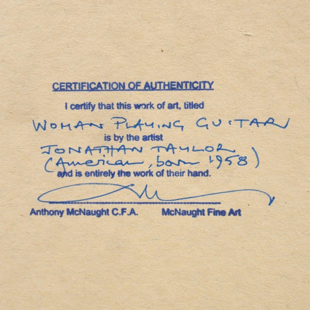 Ruby Red 'Woman Playing Guitar' by Jonathan Taylor, California Post Impressionist Oil, Moss Landing For Sale - Image 8 of 8