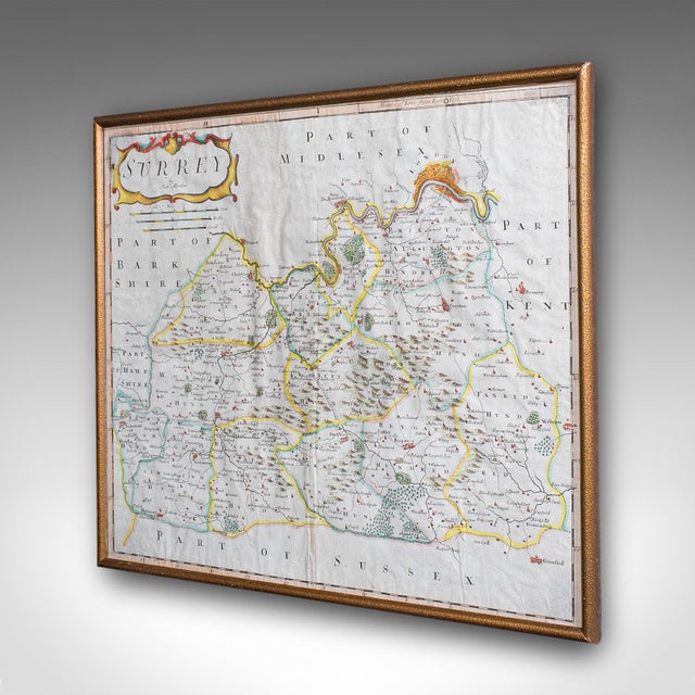 English Antique Surrey Map, English, County Cartography, Atlas, Robert Morden, c.1700 For Sale - Image 3 of 12
