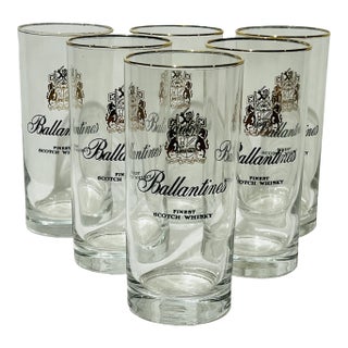 Vintage Ballantines Scotch Tall Whiskey Barware Glasses - Set of 6 For Sale