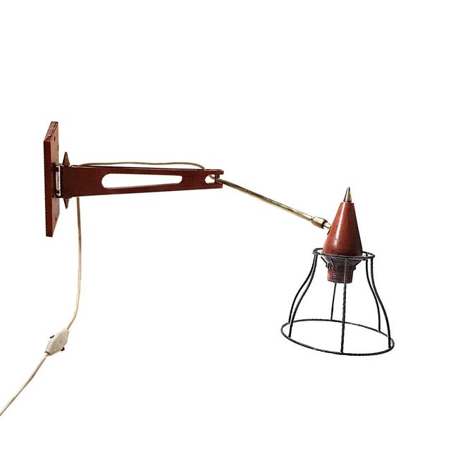 Mid-Century Teak & Brass Swing Arm Wall Lamp For Sale - Image 12 of 15