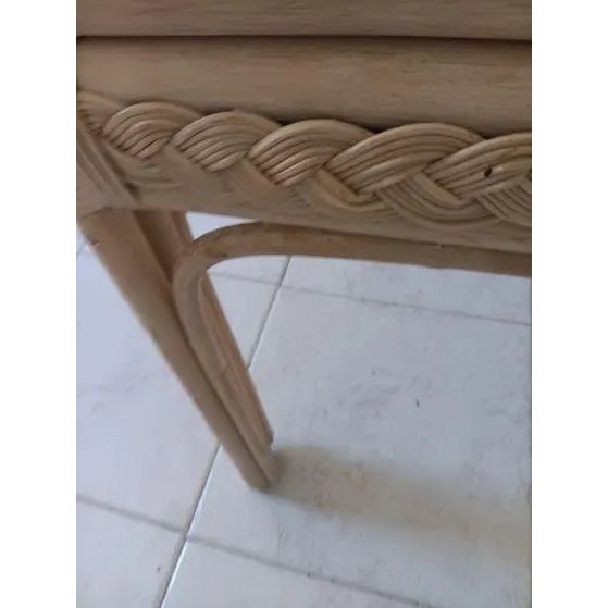 Coastal 1980s Bamboo Rattan Accent Table Glass Top Beige For Sale - Image 3 of 5