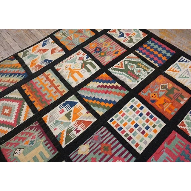 1930s 1930s Geometric Folk Art Multicolor Antique Tunisian Gafsa Flatweave Rug For Sale - Image 5 of 17