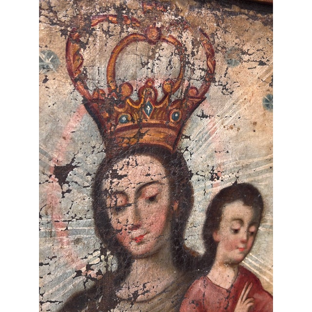 Baroque 18thC Spanish Oil on Canvas Our Lady of Mount Carmel For Sale - Image 3 of 7
