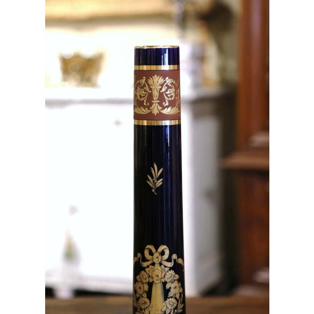 Late 19th Century 19th Century French Cobalt Blue and Gilt Porcelain Neoclassical Vase For Sale - Image 5 of 9