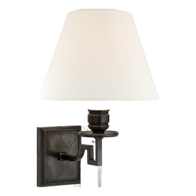Alexa Hampton for Visual Comfort Signature Dean Single Arm Sconce in Gun Metal with Linen Shade For Sale