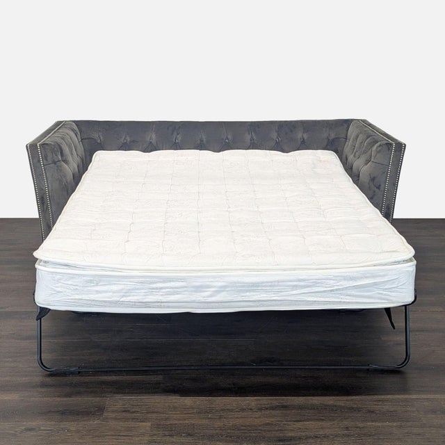 2010s Mitchell Gold + Bob Williams Gray Velvet Sleeper Sofa With Tufted Back For Sale - Image 5 of 10