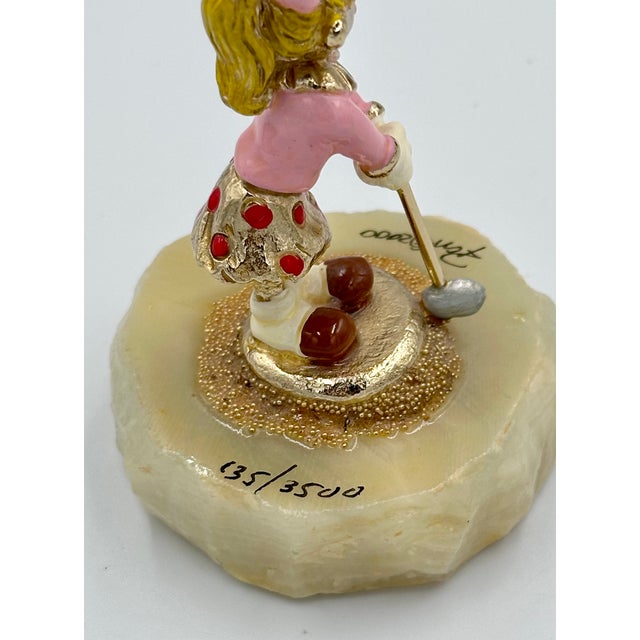 Metal Ron Lee Collectors Club 24k Plated Accents Female Lady Golfer Figurine on Quartz For Sale - Image 7 of 7