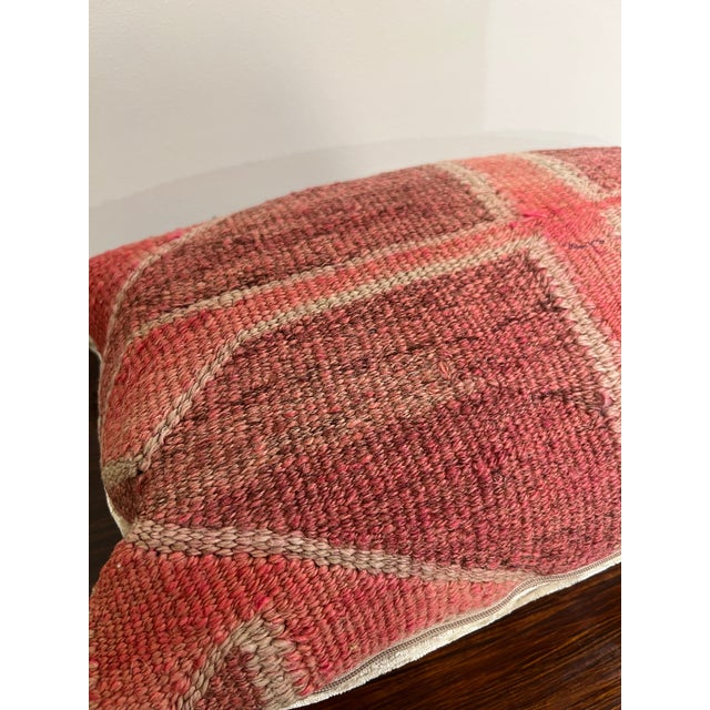 Lumbar Pillow Made from Vintage Turkish Red Kilim Rug With Velvet Back For Sale - Image 4 of 8