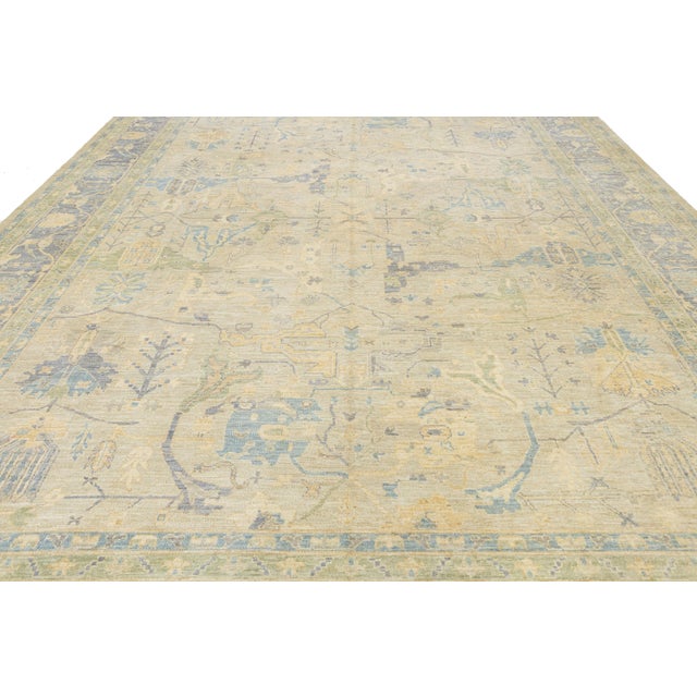 Modern Oushak Style Hand-Knotted Wool Rug in Slate Blue & Ivory Accent Tones For Sale - Image 11 of 12