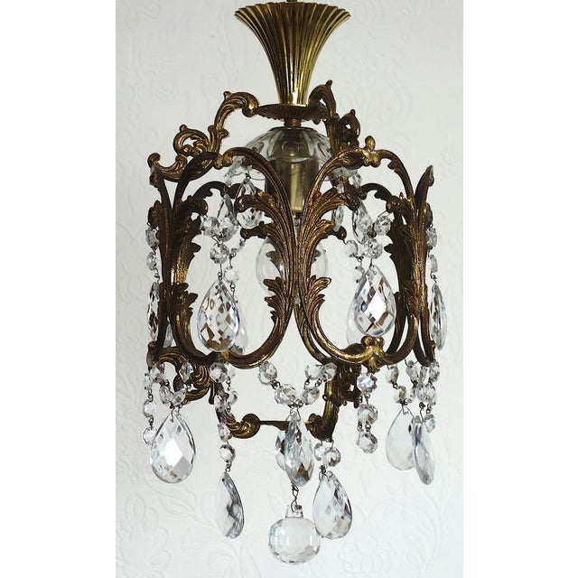 Mid-Century Modern French Art Deco Brass Crystal Chandelier, 1940s For Sale - Image 3 of 13