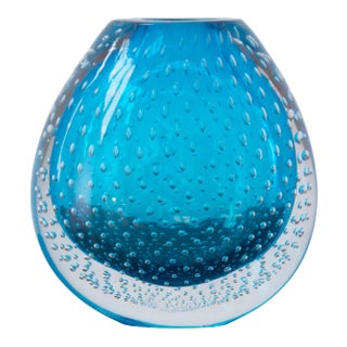 Turquoise Cuffed Murano Glass Vase from Nasonmoretti, Italy For Sale