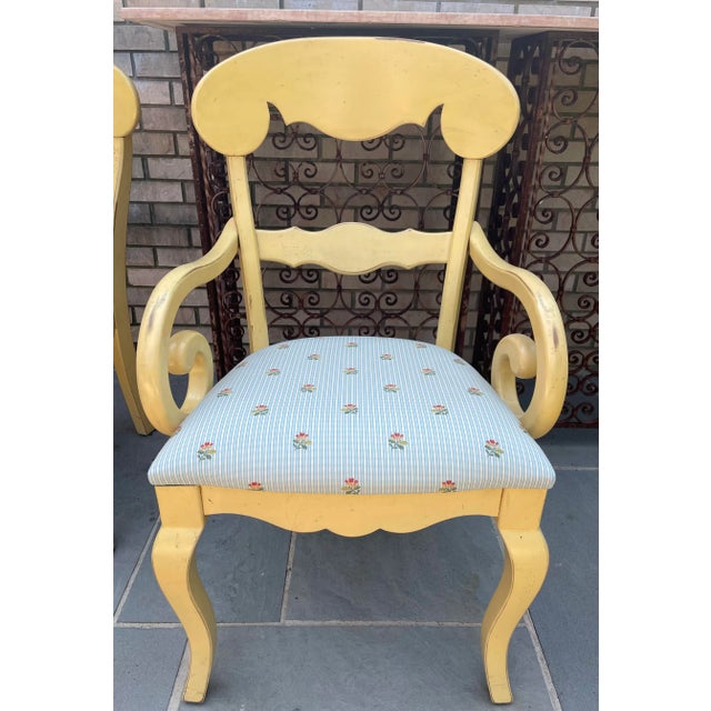 Light Yellow 1980s Vintage Painted French Country Dining Chairs With Scalamandre Fabric - Set of 6 For Sale - Image 8 of 13