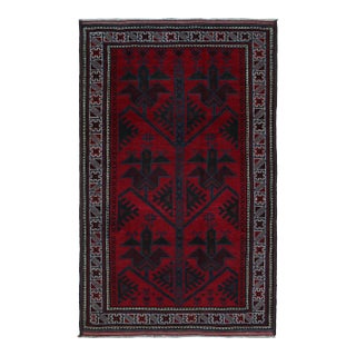 Rug & Kilim’s Baluch Tribal Rug in Red With Burgundy and Blue Geometric Patterns For Sale