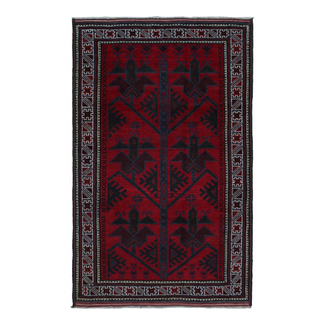 Rug & Kilim’s Baluch Tribal Rug in Red With Burgundy and Blue Geometric Patterns For Sale