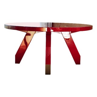 Boscolo 200 China Red Lacquer and Light Bronze Metal Table by Casa Casati For Sale