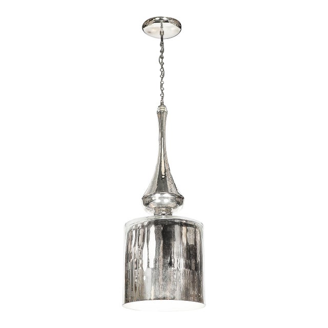 Modernist Hand-Blown Murano Mercury Glass Pendant Chandelier W/ Chrome Fittings For Sale