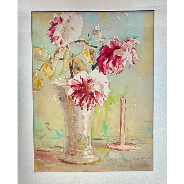 1930s Marie Anna Bommer (American 1905 - 1996) Art Deco Watercolor Floral Still Life Painting of Peonies in a Vase For Sale In New York - Image 6 of 12
