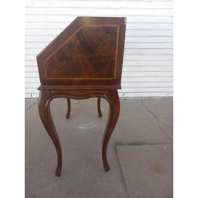Late 20th Century Late 20th Century French Provincial Burl Walnut W/ Inlay Drop Front Desk For Sale - Image 5 of 9