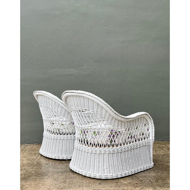 Vintage Lexington Braided White Rattan Lounge Chairs - A Pair For Sale - Image 4 of 12