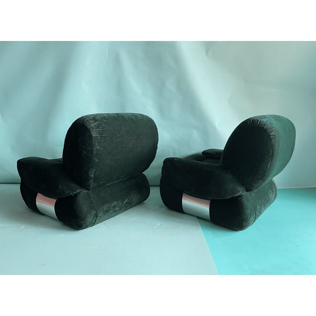 Italian Green Velvet Lounge Chairs,1970s, Set of 2 For Sale - Image 11 of 15