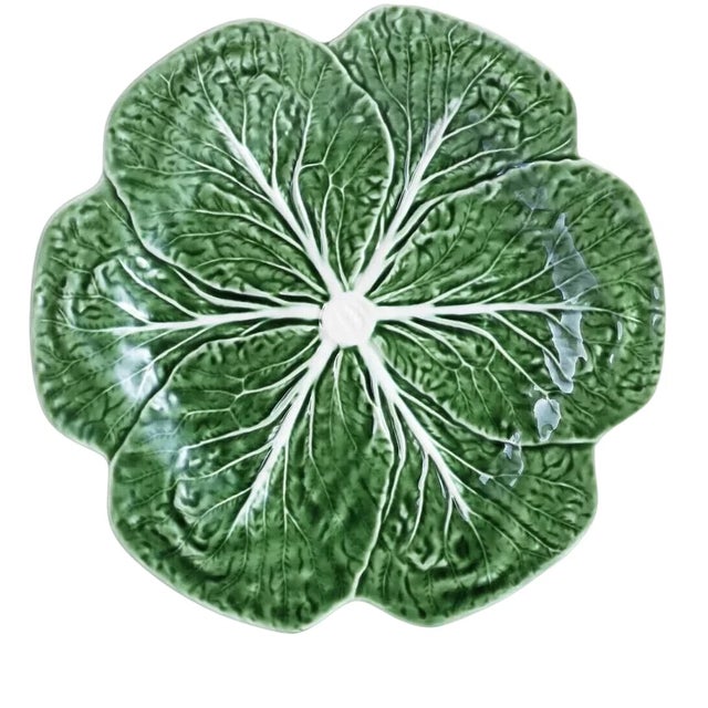 Mid-Century Modern Vintage Mid-Century Modern Bordallo Pinheiro Cabbage Majolica Green Dinner Plate - Set of 4 For Sale - Image 3 of 4