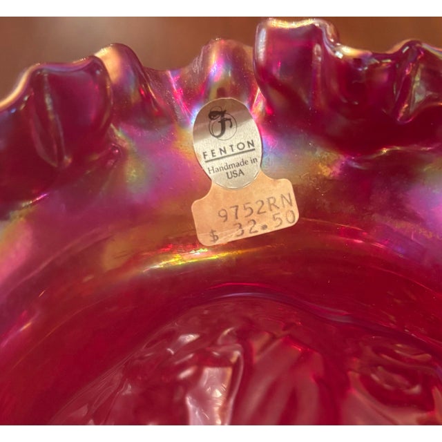 Red Fenton Iridescent Red Cranberry Daffodil Vase For Sale - Image 8 of 10
